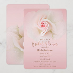 Invitation Belle Rose Rose Humide Douce Élégante pour Mariage