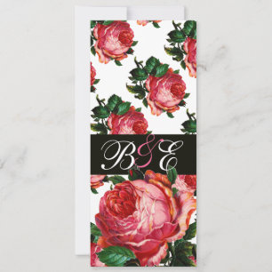 INVITATION BELLE ROSE ROSE PÂLE AQUA BLEU SARCELLE MONOGRAMME