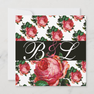 INVITATION BELLE ROSE ROSE PÂLE BLEU SAPHIR FLORAL MONOGRAMME