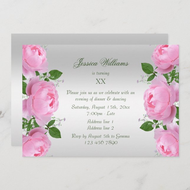 Invitation Belle Roses Roses Roses Rose Classy Fleurs Anniver (Devant / Derrière)