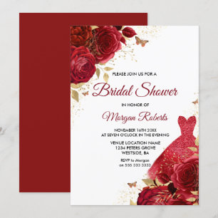 Invitation Belle Roses Rouges Étincelante Fête des mariées ro