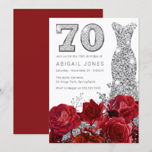 Invitation Belle Roses rouges & Robe d'argent 70e anniversair