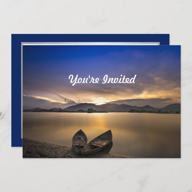 Invitation Belle Rowboats Water Sunrise Photo Anniversaire (Devant / Derrière)