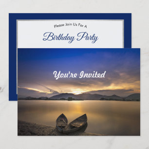 Invitation Belle Rowboats Water Sunrise Photo Anniversaire