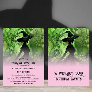 Invitation Belle Sorcière rose pâle et vert Anniversaire