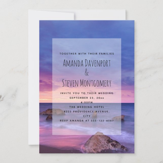 Invitation Belle Sunset Coastal Photographie Mariage (Devant)