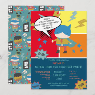 Invitation Belle super héros Comic livre thème Enfants