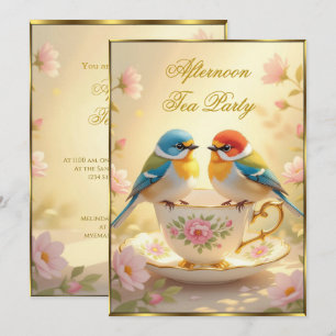 Invitation Belle Tea Party d'après-midi Oiseaux colorés