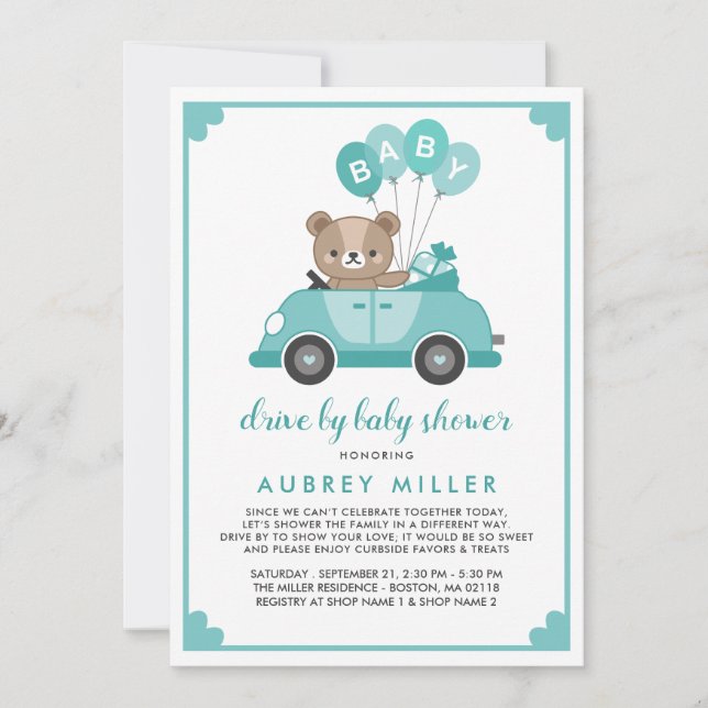 Invitation Belle Teddy Bear Drive Par Baby shower (Devant)
