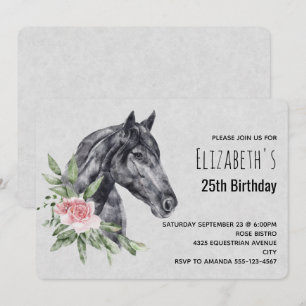 Invitation Belle tête de cheval en aquarelle Anniversaire