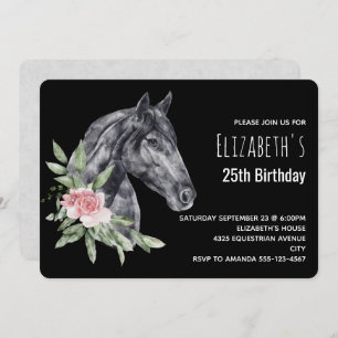 Invitation Belle tête de cheval en aquarelle Anniversaire Inv