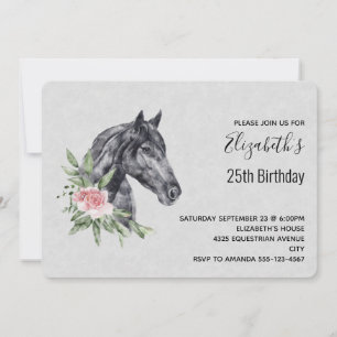 Invitation Belle tête de cheval Portrait d'aquarelle Annivers