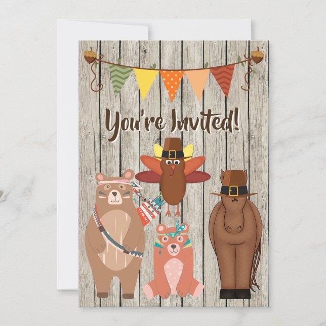 Invitation Belle Thanksgiving Animaux et Turquie 1er annivers (Devant)