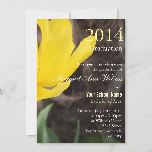 Invitation Belle tulipe jaune fleur de remise de diplôme (Devant)