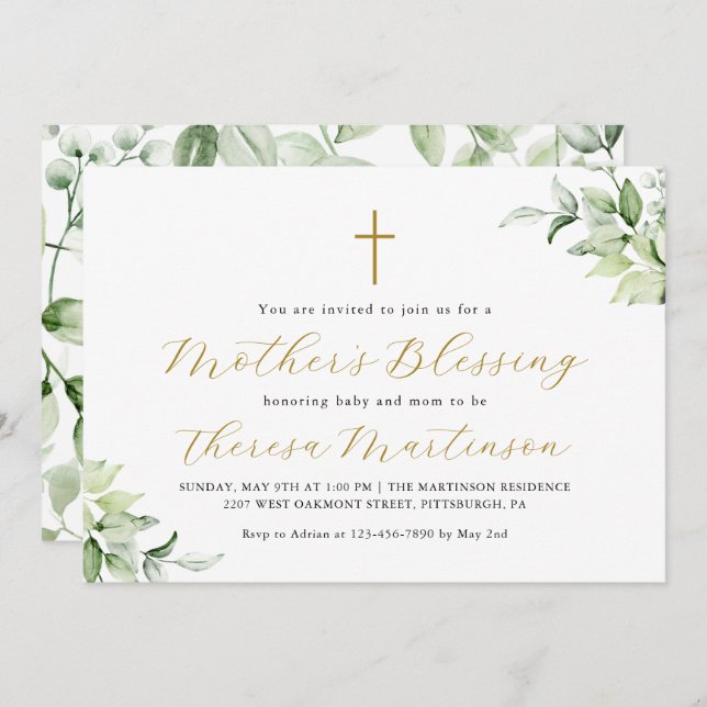 Invitation Belle verdure et Croix de la bénédiction de la mèr (Devant / Derrière)
