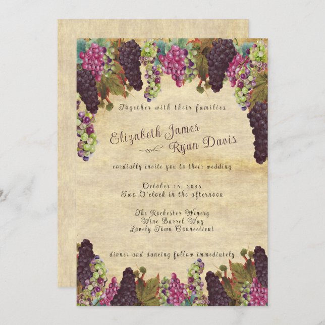 Invitation Belle vigne de raisin Vintage Mariage rustique (Devant / Derrière)