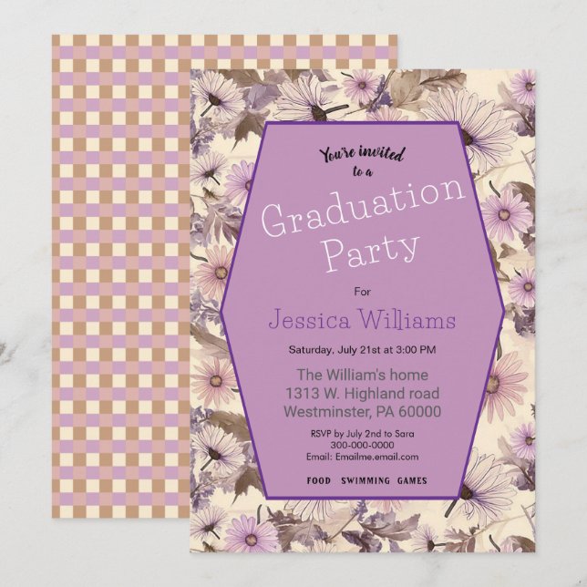 Invitation Belle Vintage Florale Graduation (Devant / Derrière)