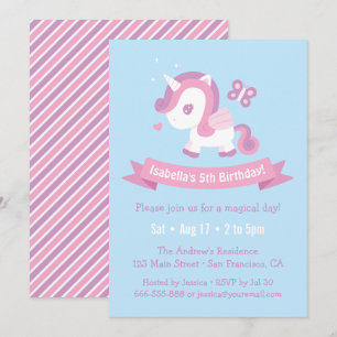 Invitation Belle Voler Magique Unicorn Girls Anniversaire