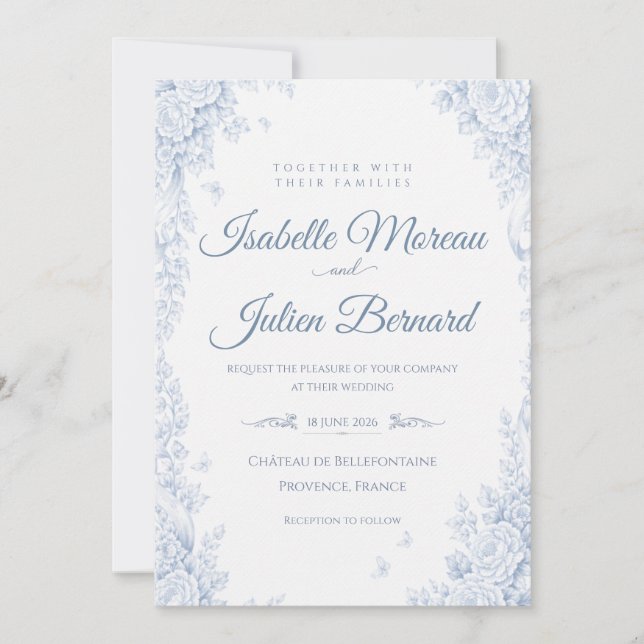 Invitation Bellefontaine – Mariage Bleu Français (Devant)