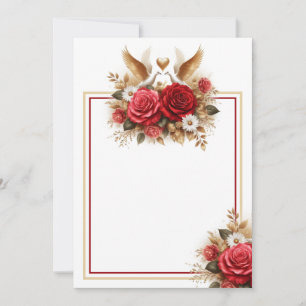 Invitation Belles colombes, Roses et marguerites