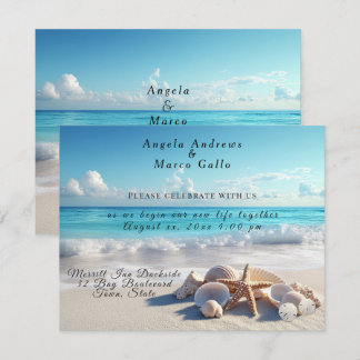 Invitation Belles Coquilles d'étoiles de mer Plage Mariage