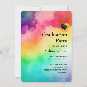 Invitation Belles couleurs arc-en-ciel Graduation Abstraite
