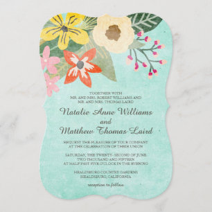 Invitation Belles fleurs Aquarelle Mariage floral / Aqua