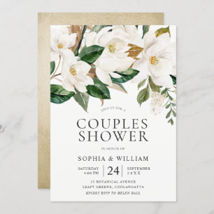 Invitation Belles Fleurs blanches Élégantes Couples Douche