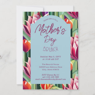 Invitation Belles Fleurs Brunch de la Fête des Mères Bleu