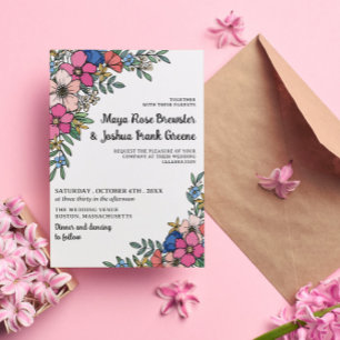 Invitation Belles Fleurs Colorées Mariage Printemps Été