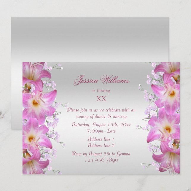 Invitation Belles Fleurs de Lis Belladone Anniversaire (Devant / Derrière)