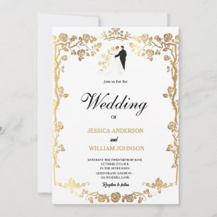 Invitation Belles fleurs dorées décorent le mariage 