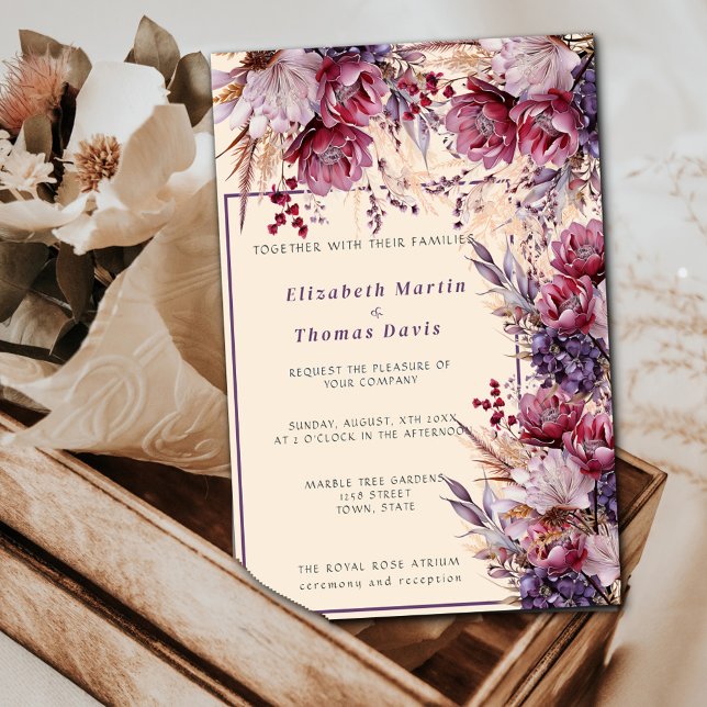 Invitation Belles fleurs élégantes roses et mauves (Créateur téléchargé)