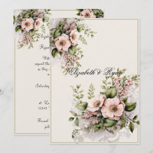 Invitation Belles fleurs roses Vignes vertes