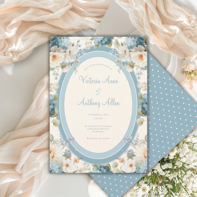 Invitation Belles Hydrangeas Bleues Crème Fleur de Mariage  (Créateur téléchargé)