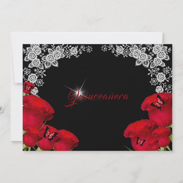 Invitation Belles papillons de Roses Rouges Quinceanera (Devant)