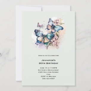 Invitation Belles papillons et fleurs Anniversaire