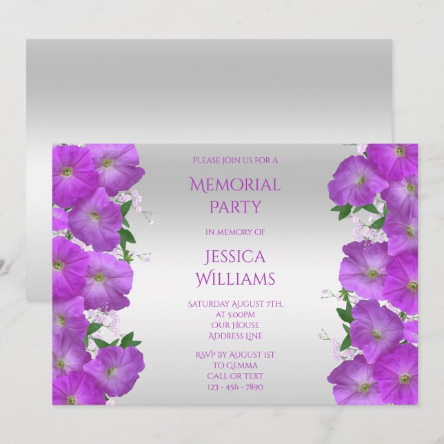 Invitation Belles Pétunias Classiques Fleur de Mémoire de Fêt (Devant / Derrière)