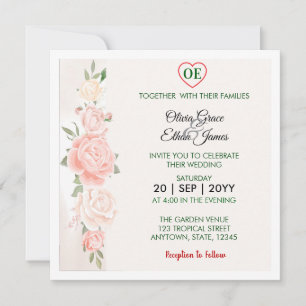 Invitation Belles Roses Fleurs de Mariage 