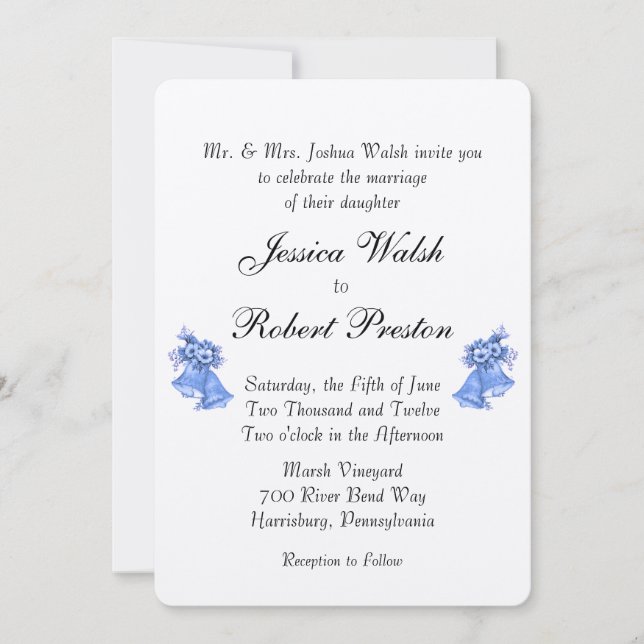 Invitation Bells Mariage Bleu 5" x 7" (Devant)
