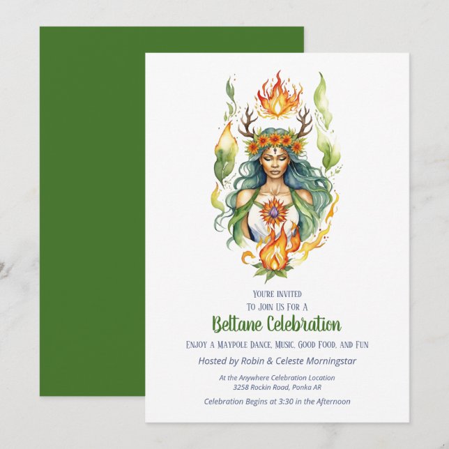 Invitation Beltane Fire Summer Goddess Floral Sabbat Party (Devant / Derrière)