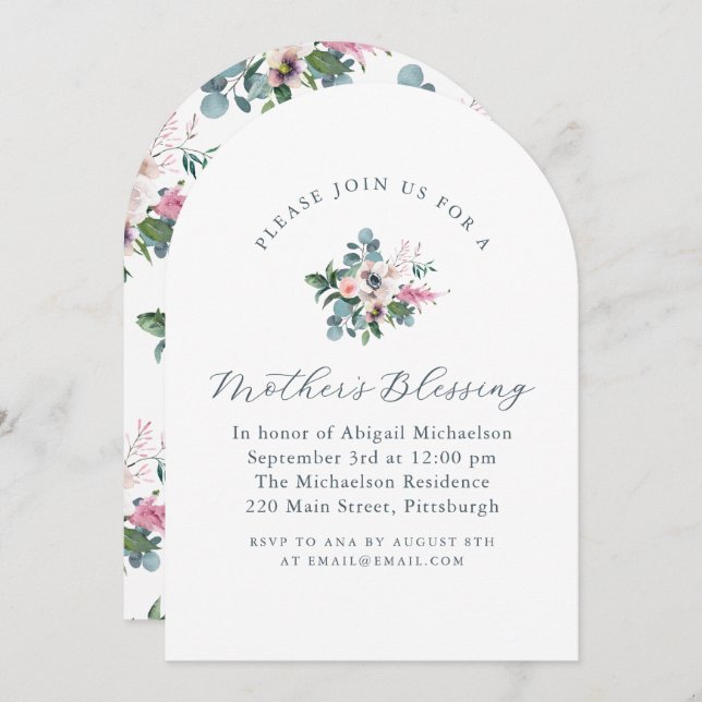 Invitation Bénédiction de mère chrétienne de style floral vin (Devant / Derrière)