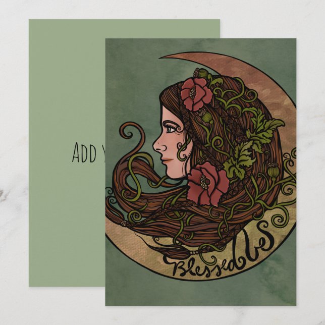 Invitation Béni Soit La Déesse Lune Art Pagan (Devant / Derrière)