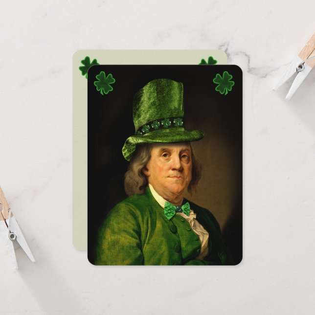 Invitation Benjamin Franklin Clover St Patrick's Day (Devant/Arrière en situation)