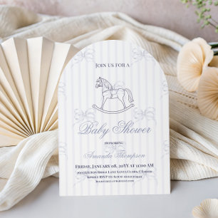 Invitation Berceau à bascule garçon arc bleu vintage Baby Sho