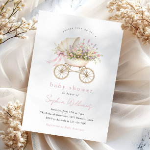 Invitation Berceau Bébé Fleur Pastel Fille Baby Shower