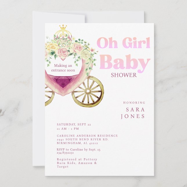 Invitation Berceau Blanc Faisant une Entrée Prochaine Baby Sh (Devant)