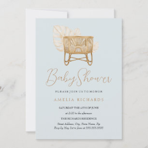 Invitation Berceau bohème bleu pour bébé pour Baby Shower