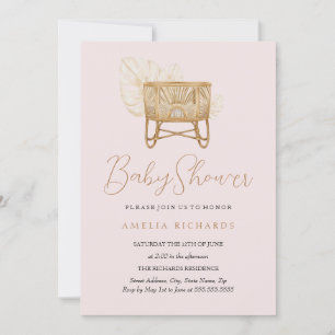 Invitation Berceau bohème rose pour bébé pour Baby Shower