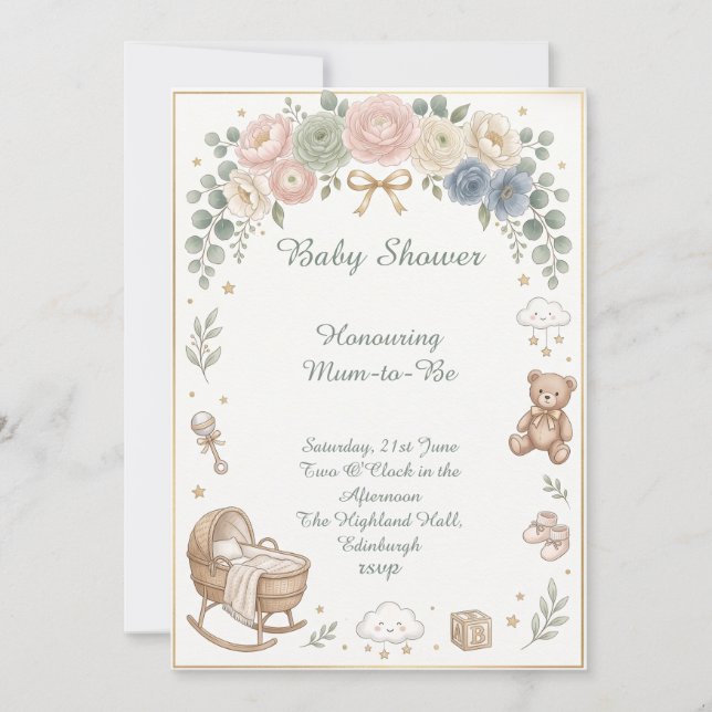 Invitation Berceau de bébé Baby Shower (Devant)